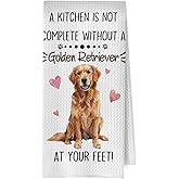 BlissfulAbon Golden Retriever Kitchen Towels - Funny Golden Retriever Gifts Decorative Waffle Dish Towels, Dog Mom Gifts Hand Towel, Tea Towel, 16x24 Inches