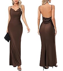 Capuffy Women Drape Neck Formal Maxi Dresses Lace