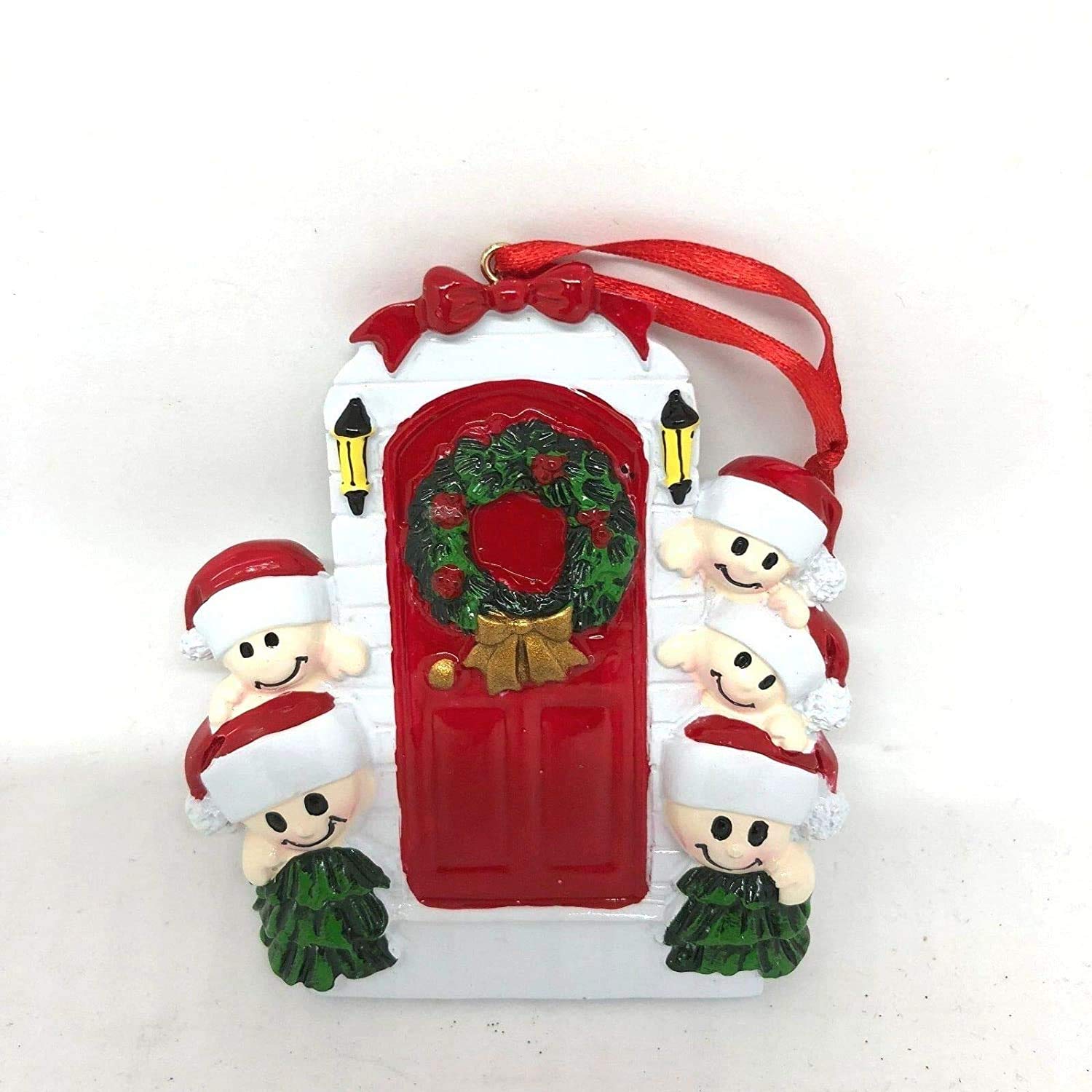 Personalise Your Own Resin Christmas Tree Hanging Decorations - Family behind door of 5