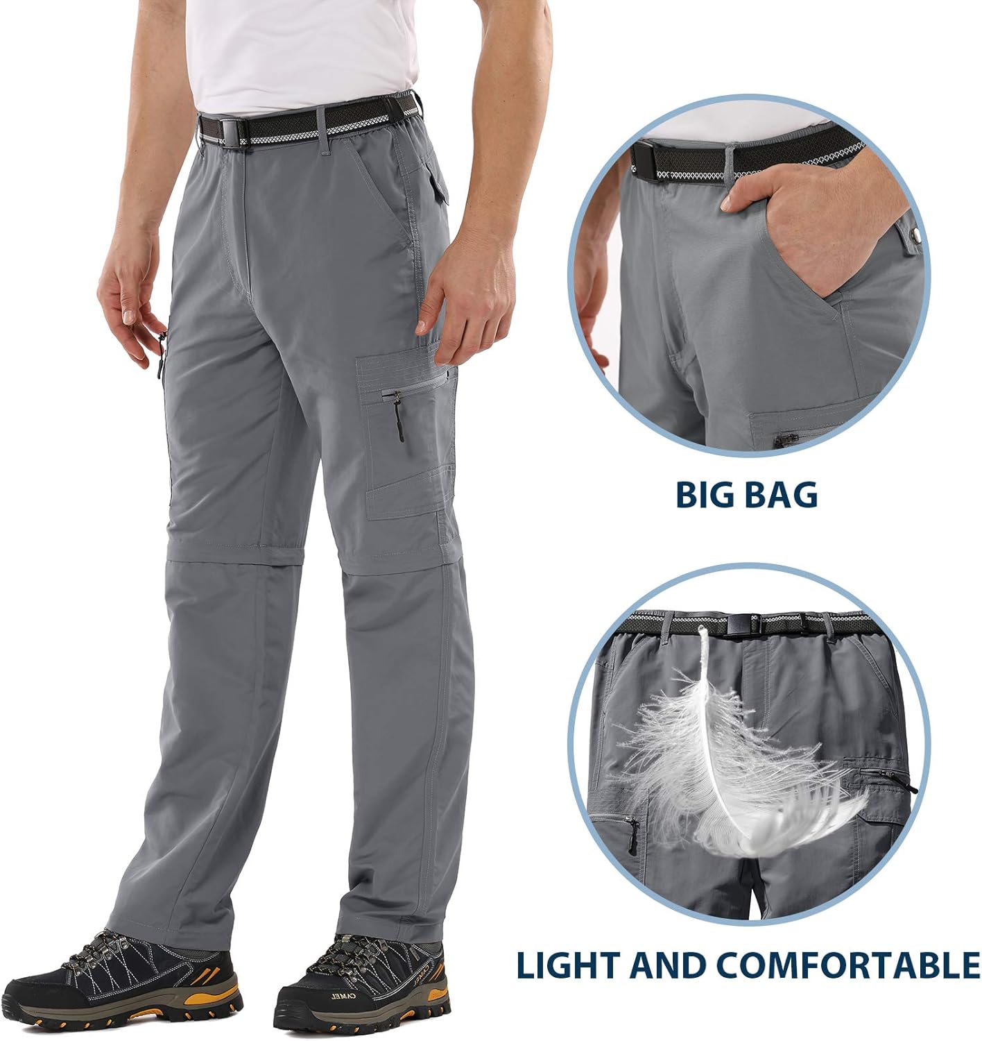 Mens Hiking Fishing Pants, Lightweight Quick Dry Zip Off UPF 50+ Outdoor Travel Safari Pants: Clothing