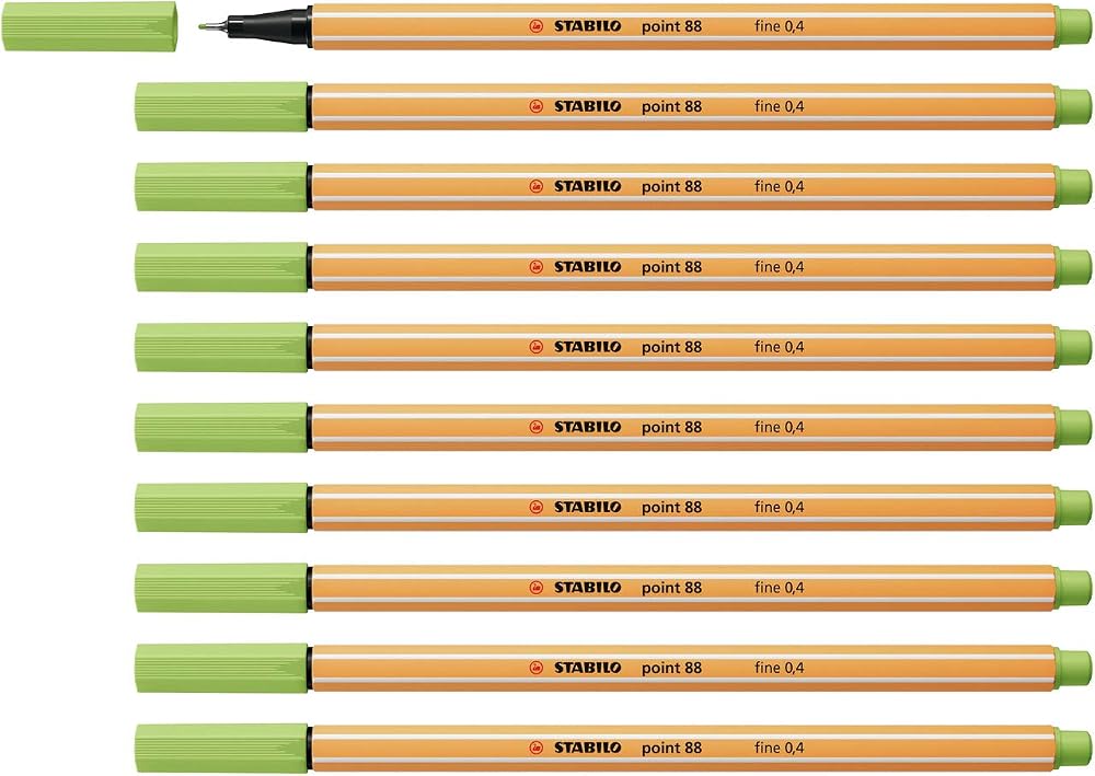 Stabilo point 88 Fineliner Pack of 10 Pistachio - 0.4 mm, Hexagonal