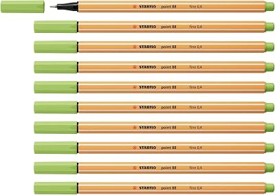 Stabilo point 88 Fineliner Pack of 10 Pistachio - 0.4 mm, Hexagonal