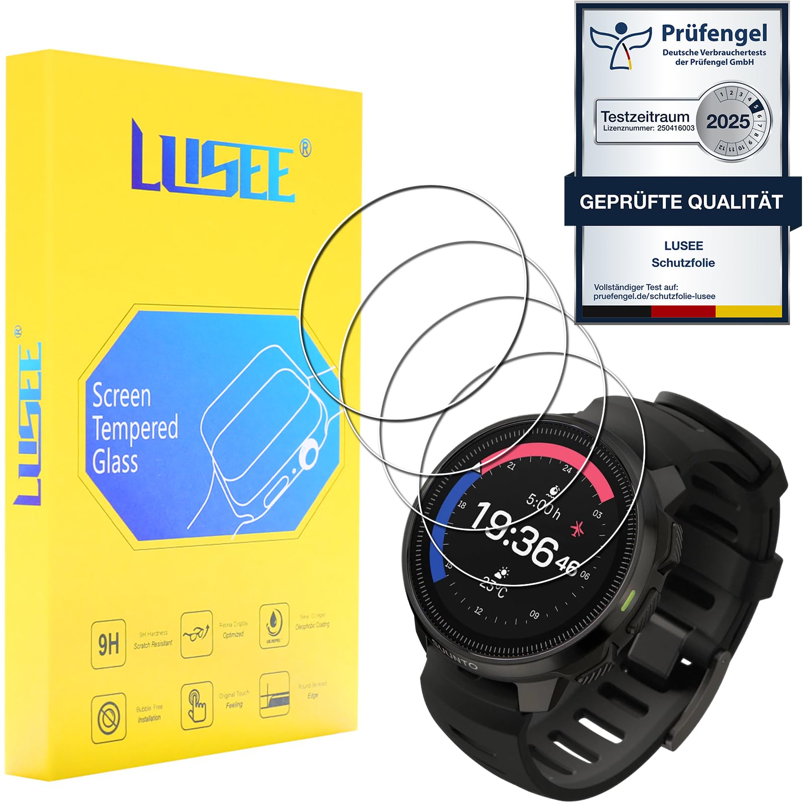 Lusee 4 Pack Screen Protectors Compatible with Suunto Ocean Tempered Glass [9H Hardness] [HD Clear] [Anti Scratch] Protective Film for Display