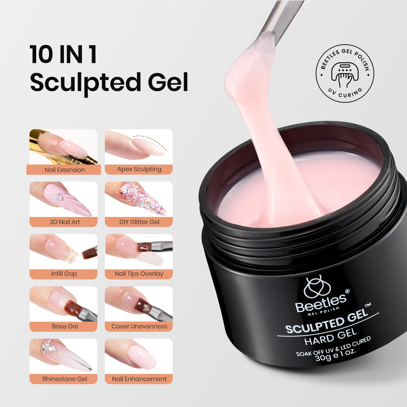 Beetles Builder Gel for Nails-10 in 1 30g *3 Colors Builder Gel Nail Kit Nail Extension Clear Nude Pink Hard Gel Sculpted Gel with Base Top Coat Nail Forms Nail Pen Nail Art Manicurist Gift for Women - Image 2