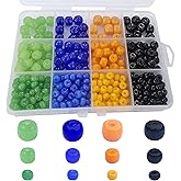 Gocelyn 372pcs Disk Rondelle Drum Shaped Cylinder Glass Beads of 3 Sizes for DIY Craft Gifts Bracelets Necklace Pendants Making Supplies(Color: Black/Orange/Blue/Green)