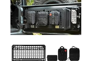 Tailgate Table Rear Storage Cargo Rack with 3 Storage Bags,Foldable Storage Shelf MOLLE Panel for 2007-2024 Jeep Wrangler JK 