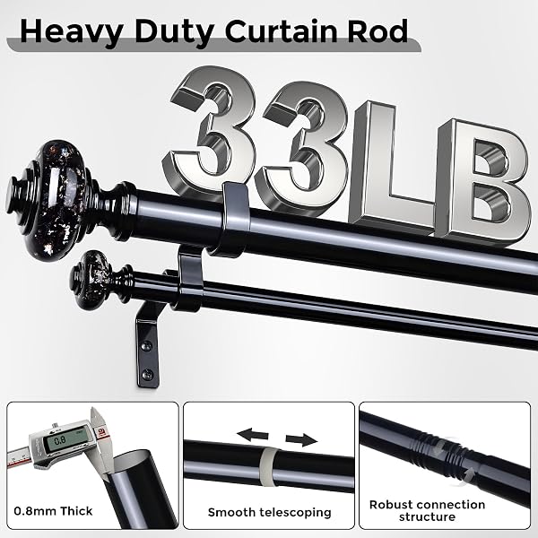 WOLISTSA BLACK DOUBLE CURTAIN ROD 36-184 INCH DECORATIVE CRYSTAL DUAL RODS