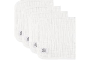 Parker Baby Co. Muslin Baby Burp Cloths, 100% Cotton Burping Clothes, Newborn Essential, Must-Have Baby Registry, Modern and Trendy Colors, 20x11 Unisex Large, Pack of 4 - White