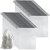 50 Pcs Shoe Bags for Travel,PLULON 15.7" x 11.8" Clear Drawstring Storage Plastic Bags Shoes Organizer for Packing Waterproof Dustproof Women Men Portable Travel Essentials