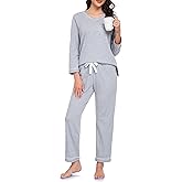 EA'S SECRET 100% cotton Pajamas for Women Long Sleeve Top with Pants 2 Piece Soft Lounge Sleepwear with pocket