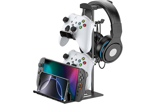 KDD Headphone Stand, Game Controller Holder & Headset Holder for Desk, Earphone Stand with Aluminum Supporting Bar, Universal