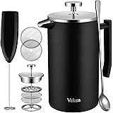 Veken French Press Double-Wall 18/10 Stainless Steel Coffee & Tea Maker, Multi-Screen System, 2 Extra Filters Included, Rust-