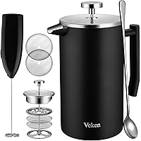 Veken French Press Double-Wall 18/10 Stainless Steel Coffee & Tea Maker, Multi-Screen System, 2 Extra Filters Included…