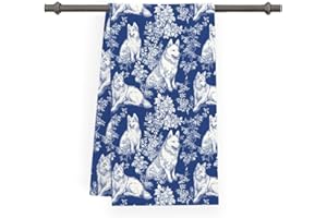 Chinoiserie Siberian Husky Kitchen Towels, Siberian Husky Decor Gifts for Women, Dog Kitchen Towels, Blue and White Floral Wa