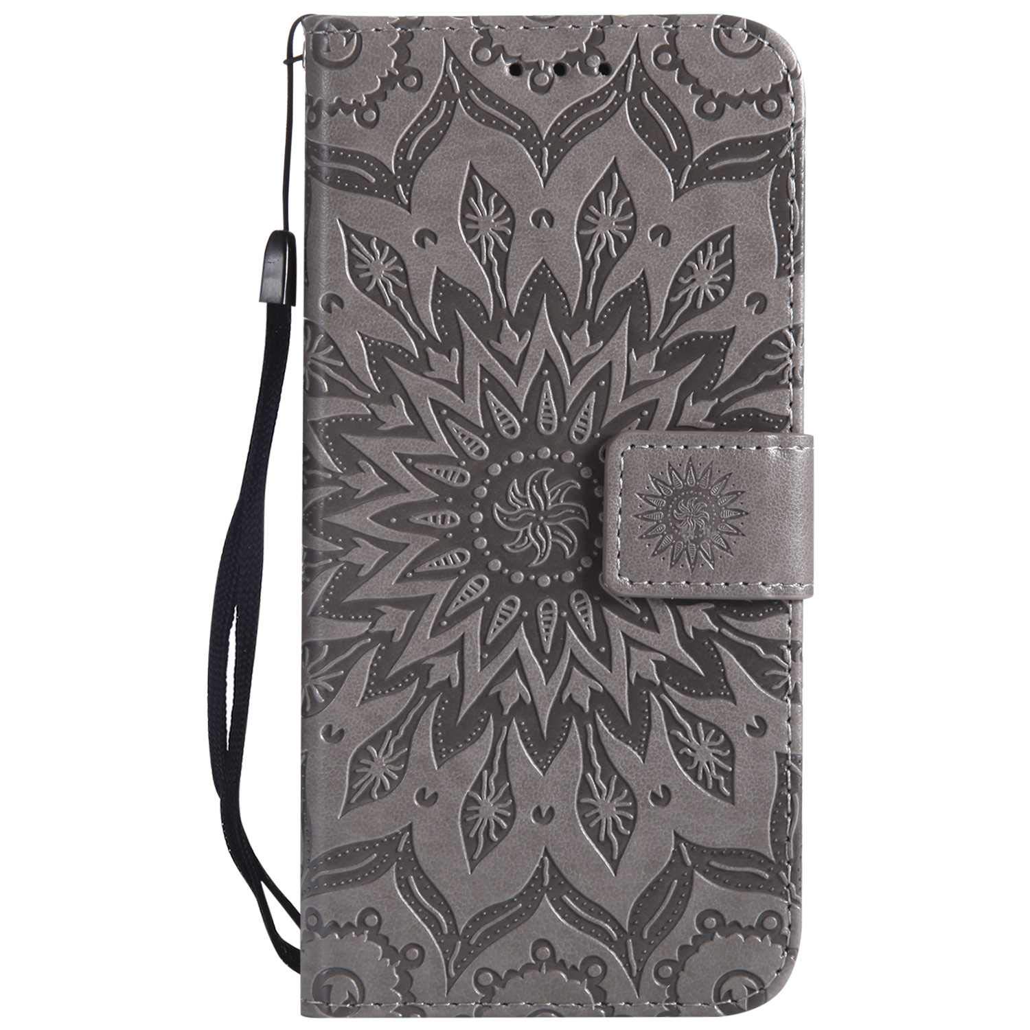 KKEIKO Galaxy J6 2018 Case, Galaxy J6 2018 Flip Leather Wallet Case Notebook Style, Sun Flower Design Shockproof Cover for Samsung Galaxy J6 2018 - Grey