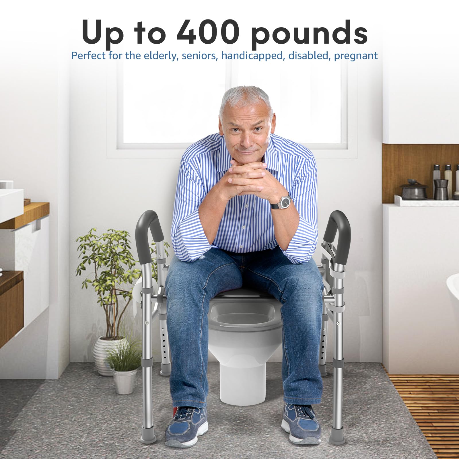Raised Toilet Seat with Handles 400lb - Adjustable 3 in 1 Commode Chair for Toilet with Arms, Toilet Riser with Handles, Toilet Chair Over Toilet, Handicap Toilet Seat