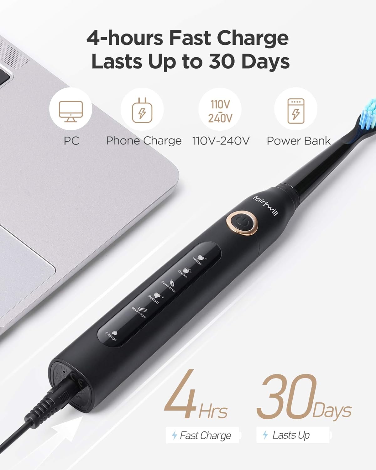 Water Flosser and Toothbrush Combo, Fairywill Teeth Cleaner Set, 4 Hours Charge for 30 Days Use, 5 Optional Modes and 4 Brush Heads Whitening Toothbrushes, 3 Modes and 4 Jet Tips Oral Irrigator: Health & Personal Care