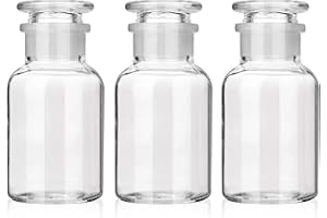 Kestun Lab Glass Reagent Bottle,Wide Mouth Glass Storage Bottle with Ground Stopper,Decorative Bottles/Vase (Clear, 3 * 125ML)