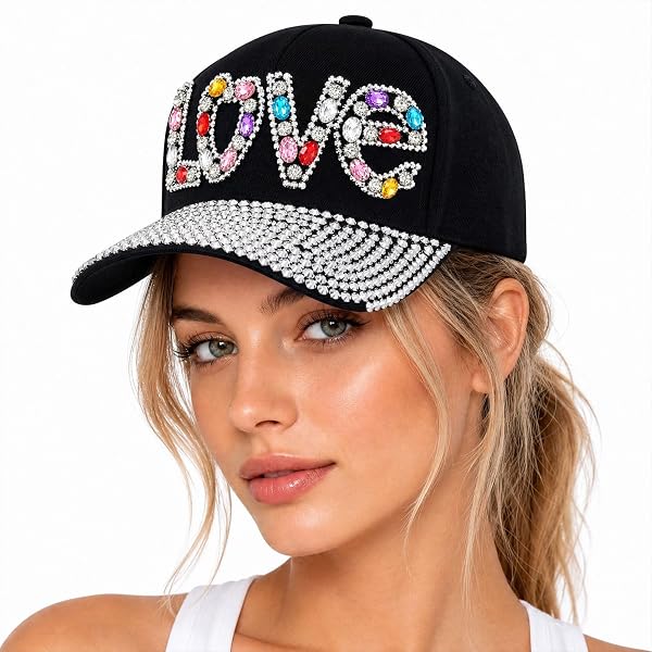 Amazon.com: Popfizzy Love Hats: Rhinestone & Denim Bedazzled  display picture 1