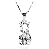 AeraVida 925 Sterling Silver Romantic Giraffe Pendant Necklace, Animal Love Charm on 18 Inch Cable Chain, Textured Finish Wildlife Jewelry Design