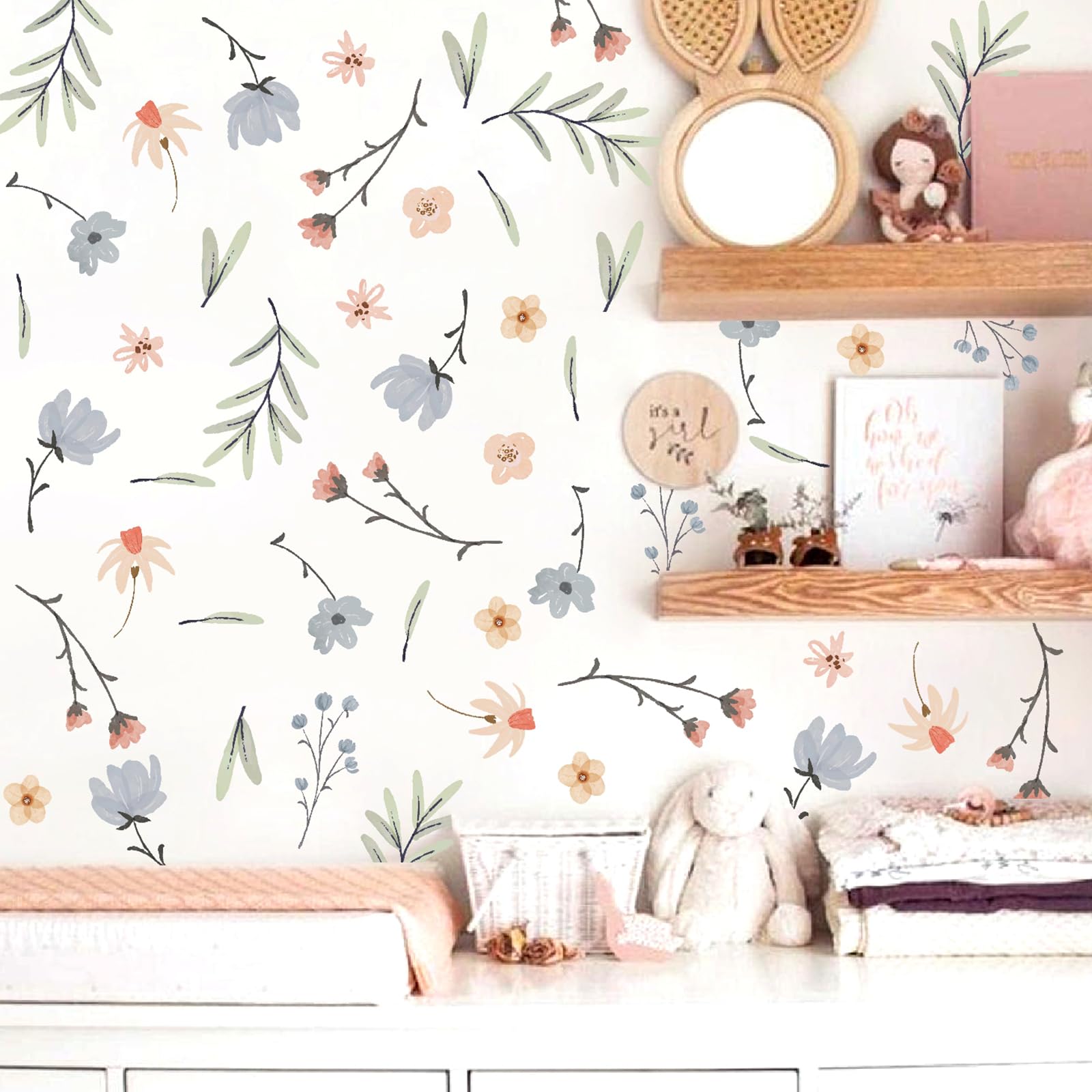 Boho Floral Wall Decals Small Flower Leaf Wall Sticker Botanical Plant Leaves Wall Decal Boho Flower Stickers Removable Floral Leaf Wall Decals for Nursery Kid Girls Bedroom Decor