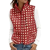Tankaneo Womens Checkered Sherpa Vest Fleece Fuzzy Zip Up Sleeveless Jacket Casual 2025 Winter Warm Outwear