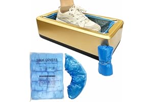 NIUGRECF Automatic Shoe Cover Dispenser, Shoe Cover Machine with 100 Pcs Disposable Shoe Covers, Non Slip Boot Cover Dispenser for Indoors, Shoe Wrapping Machine for Family, Gathering, Office, Gold