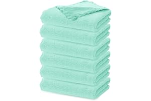 Hiflora Soft Baby Wash Cloths - 6 Pack Absorbent Microfiber Face Towels | Gentle Bathing Rags for Newborns & Toddlers, Coral Fleece, 12x12 Inches, Green
