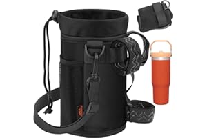 Desing Wish Soft Cloth Bike Water Bottle Holder Soft Fabric 24oz - 40oz Bike Cup Holder Multi-Holes Mounting Bike Bottle Holder or Water Bottle Carrier Bag with Shoulder Strap (Black)