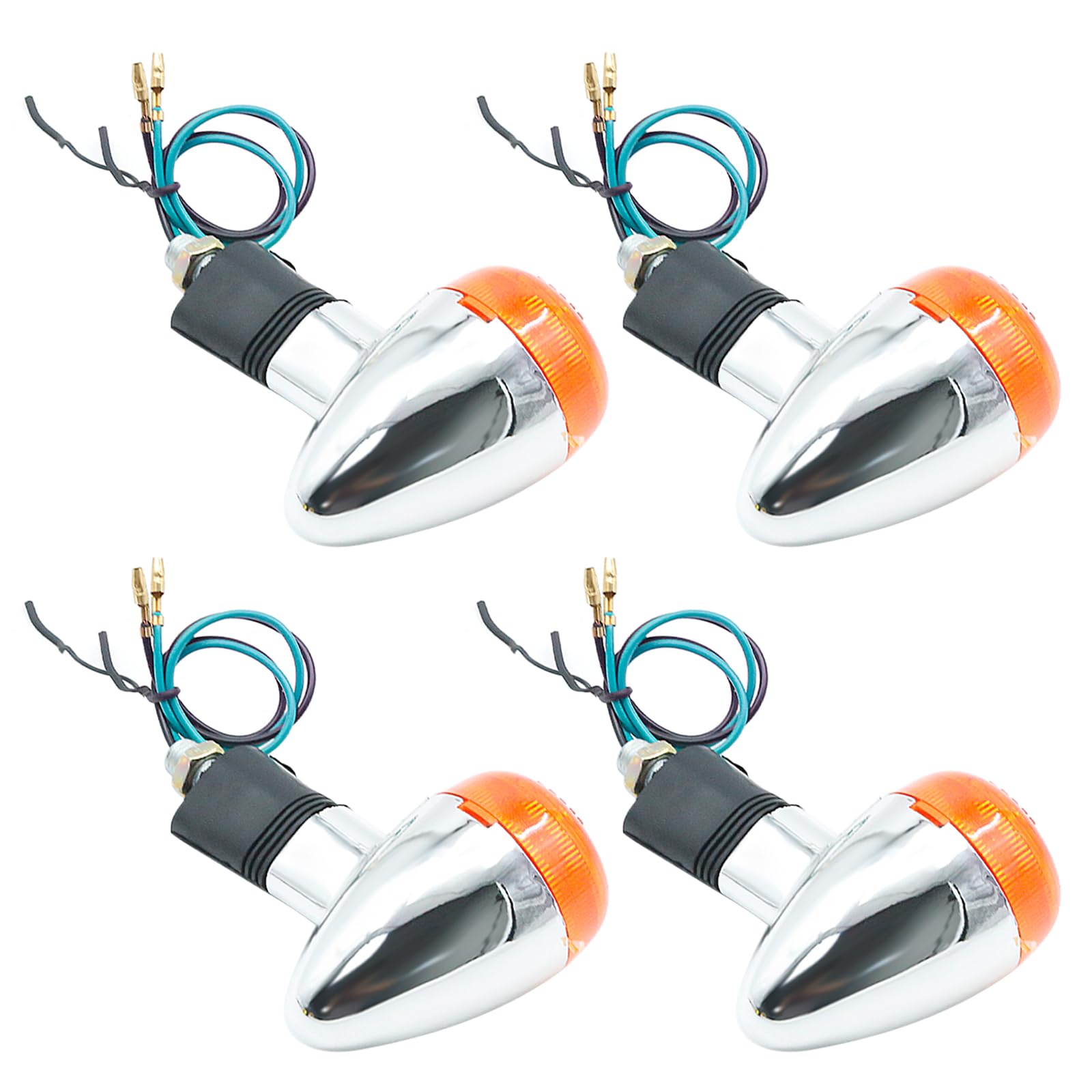 Photo 1 of Vkinman 4 Pcs Motorcycle Amber Bullet Turn Signal, Replacement for Honda Fury Interstate Nighthawk Rebel Shadow 1982-2016, Front Rear Turn Signals Amber Chrome Bullet