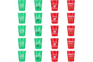 AINIBAR Christmas Plastic Party Cups - Set of 20 Red and Green 16oz Plastic Holiday Stadium Cups, 4 Festive Drinking Pun Designs, Perfect for Christmas Party Supplies1