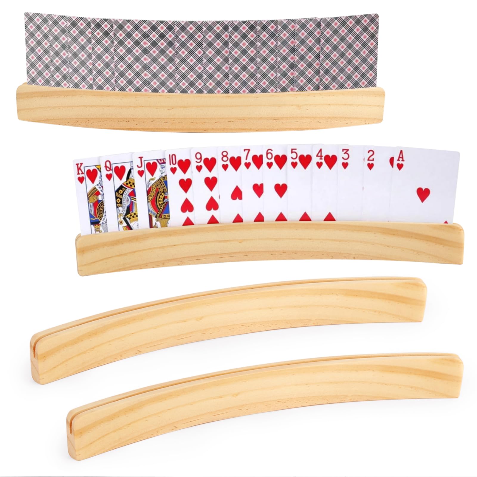 Pack of 4 Children's Card Holders, Playing Cards, 33 cm Wooden Playing Card Holder, Playing Cards, Hands-Free Playing Card Stand Made of Wood, Playing Card Holder for Children, Adults, Seniors