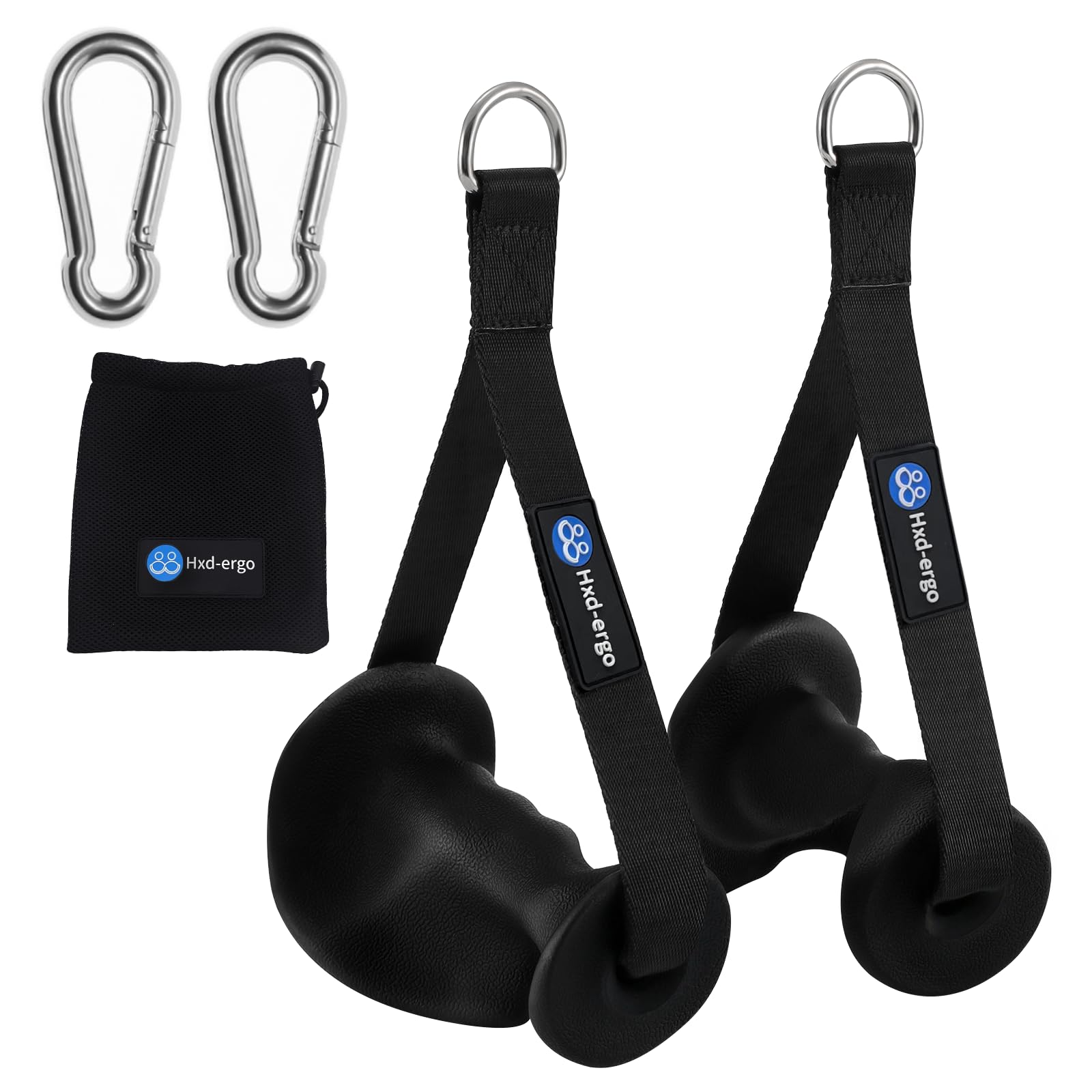 HXD-ERGO Ergonomic Gym Handles, Heavy Duty Exercise Handles for Cable Crossover Machine Tricep Exercise LAT Pull Down and Resistance Bands, Anti-slip and Anti-sweat Comfortable Grip with 2 Carabiners