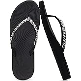 KuaiLu Women's Rhinestone Flip Flops with Comfort Arch Support Yoga Mat Cushion Sandals Fashion Summer Beach Travel Orthotic Walking Thong Sandles Slip on Plantar Fasciitis Indoor Outdoor Shoes
