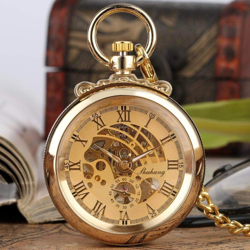 UIEMMY Pocket Watch Luxury Mechanical Pocket Watch Gold Roman Numerals