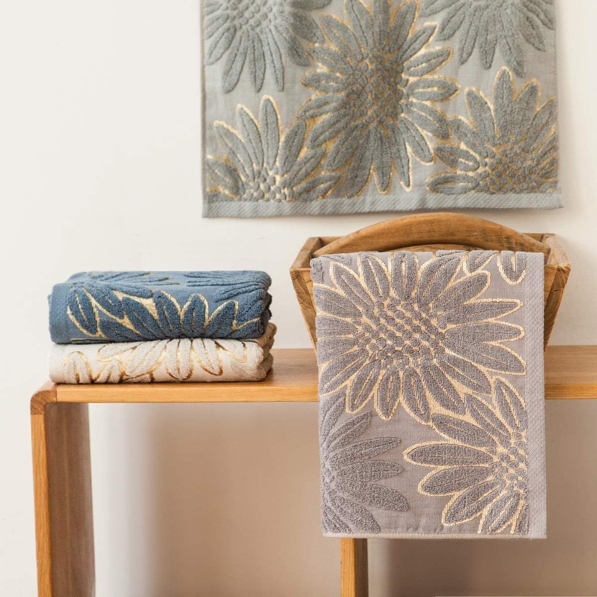 HAOD Hand Towels Set 4 Pack, Ultra Soft and Highly Absorbent Quick Dry Bath Towels (Sunflower, 37x18 inch): Kitchen & Dining