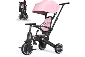 Bebehoo Tricycle Stroller for Toddler,Foldable Baby Tricycle,Kids Balance Bike with Push Handle,Toddlers Stroller Bike with 1 to 5 Years,7-in-1 Push Tricycle Bike for Kids(Pink)