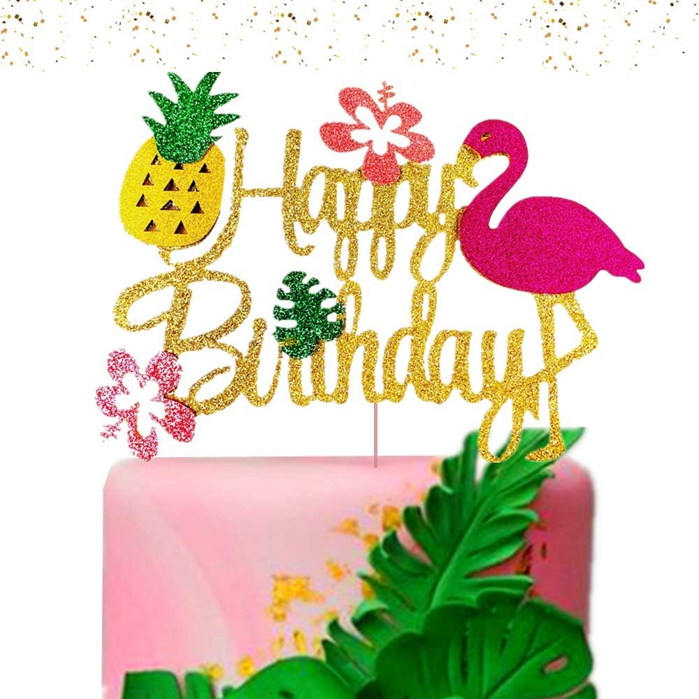 LaVenty Moana Cake Topper Moana Birthday Cake Decoration Flamingo Cake Toppers Flamingo Happy Birthday Cake Decoration Tropical Hawaiian Luau Themed Party Supplies