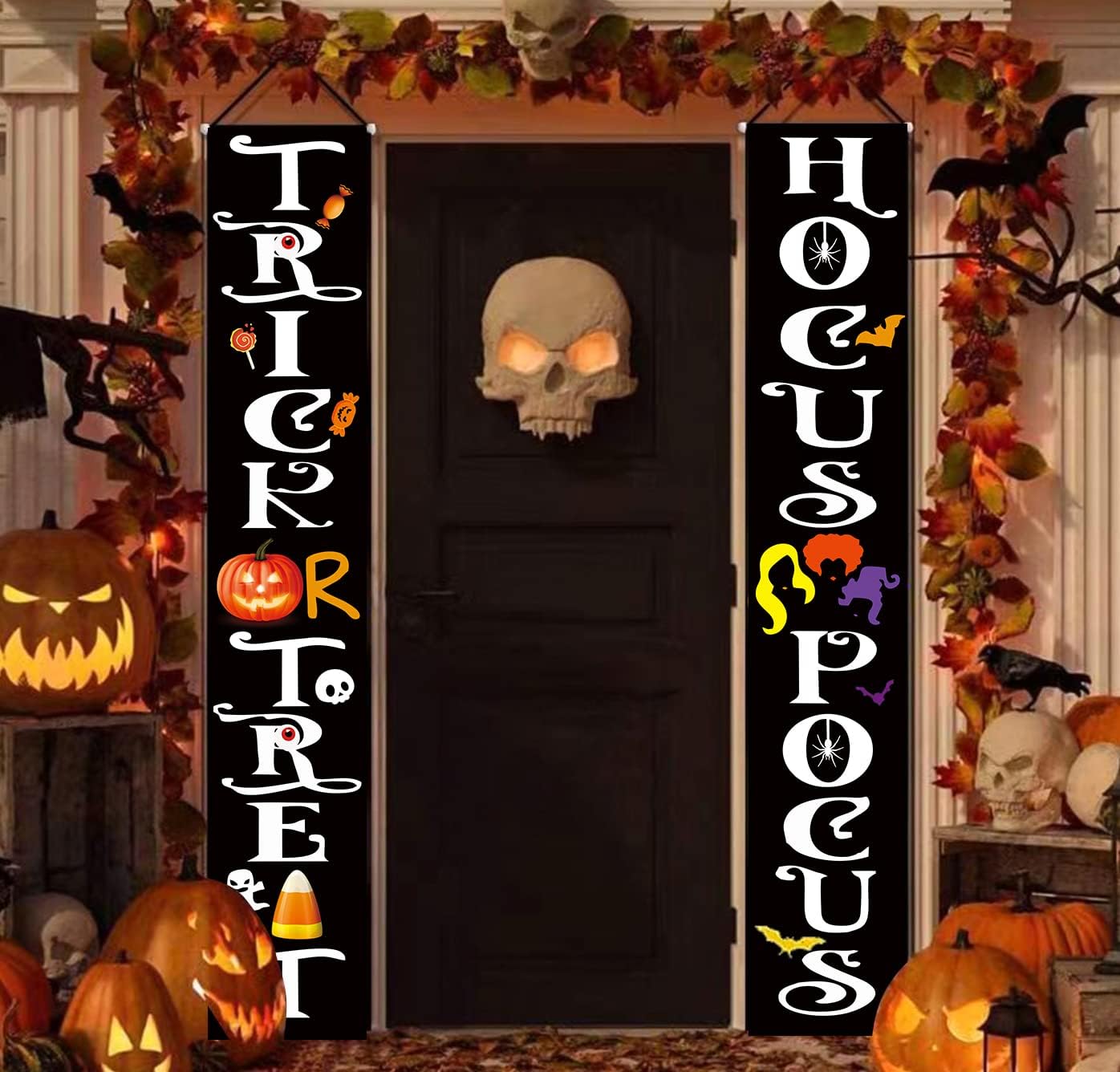 Yard Signs - Halloween Porch Hocus Pocus Decor - Trick or Treat and Hocus Pocus Sign - Witch Banners Porch Decorations for Front Door Outside Yard Garden Party Supplies