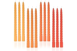 LPUSA Candle Stick Spiral Tall Taper Candles,Unscented Candle for Holiday,Wedding and Home Decoration,10inch,12 Pack(Gradient Orange)
