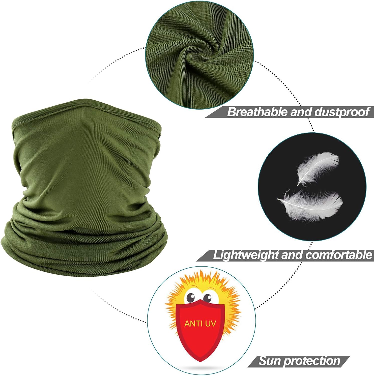 WTACTFUL 2 Pack - Lightweight Soft Neck Gaiter Neck Warmer Face Mask Windproof Protection Cover for Motorcycle Cycling Fishing Hunting Hiking Riding Climbing Ski Snowboard Outdoor Sports Black Green: Clothing
