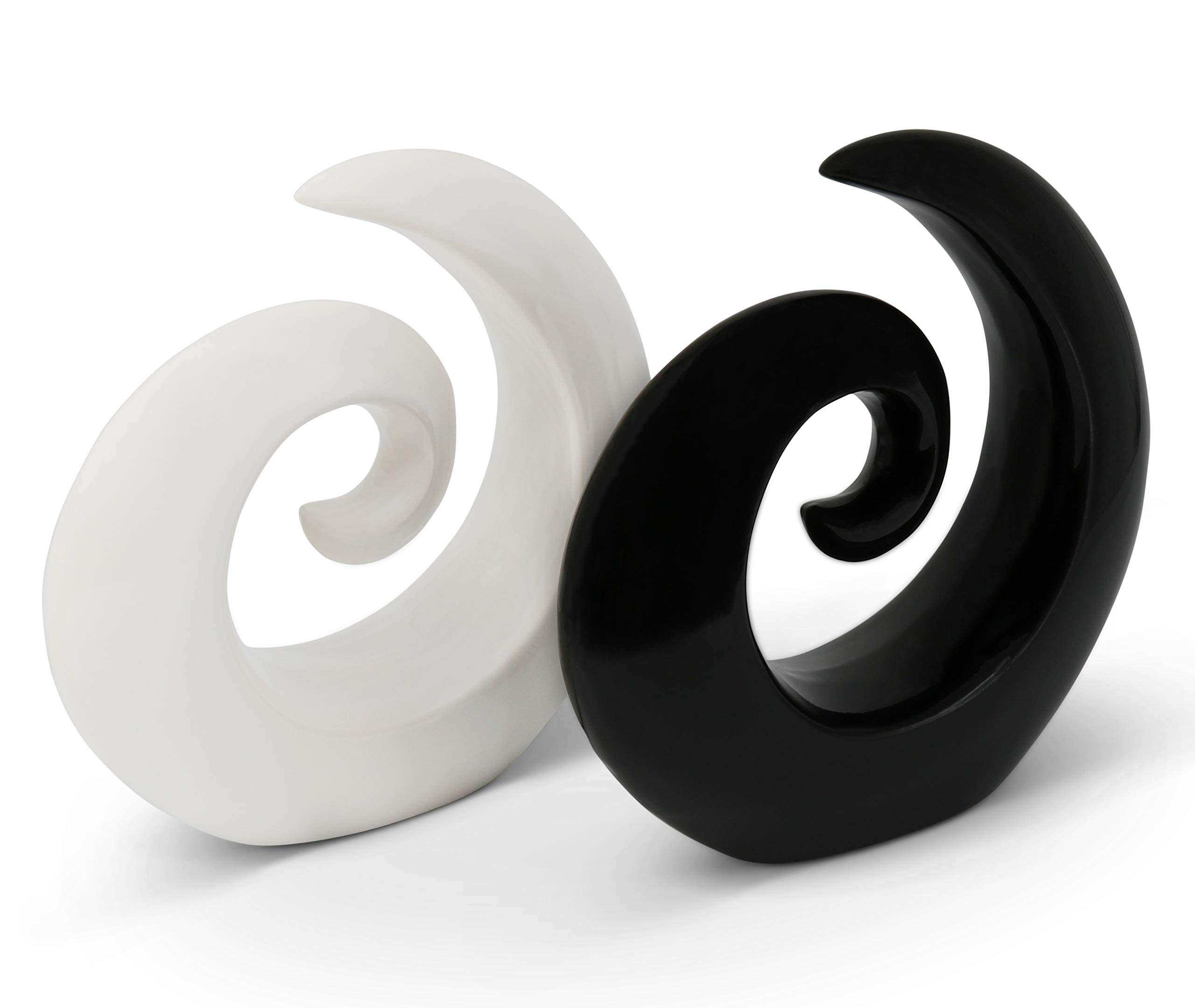 Stylish pair of ceramic sculptures - modern decoration in black & white - deco sculpture - each figurine 16cm high