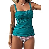 ZAFUL Tankini Swimsuits for Women Tummy Control High Waisted Twist Front Ruched Two Piece Bathing Suit