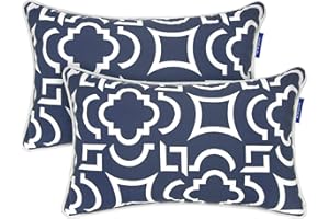 INFBLUE Patio Outdoor/Indoor Decorative Throw Pillow Water Repellent Set of 2 Square Pillow for Patio Garden Funiture (12'' x 20'', Blue Geometry)