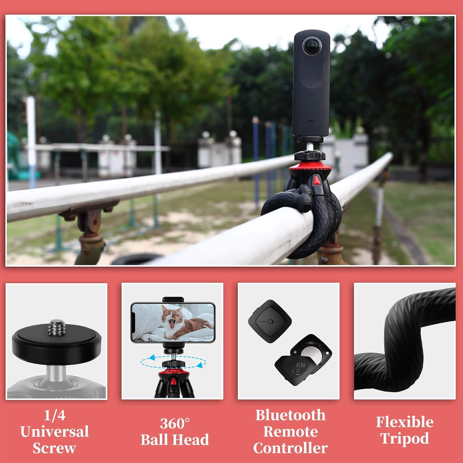 Tripod for iPhone, Fotopro Flexible Camera Tripod with Bluetooth for iPhone 11 XS, Samsung, Waterproof and Anti-Crack Phone Tripod Stand for GoPro, Portable Travel Tripod for Live Streaming Vlog Video : Camera & Photo