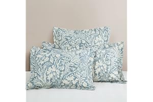 DAUAOTO Bluish Gray Botanic Print Cotton Shams Pillow Cover 2 Pieces Set 20"x36" King Size Pillowcases, Aesthetic Vines & Leaves Pattern