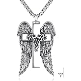 Jesus Crucifix/Angel Wing Cross Urn Necklace for Ashes 925 Sterling Silver Cross Urn Pendant Religion Necklaces Memorial Keepsake Cremation Jewelry for Men Women
