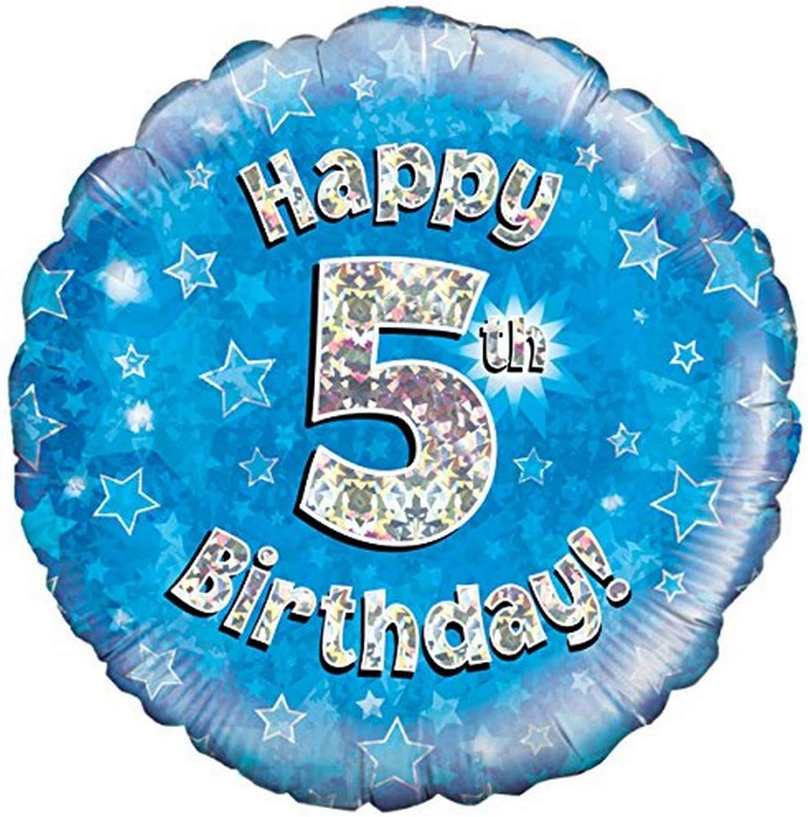 Oaktree 18" Happy 5th Birthday Blue Holographic Balloon, 18 inch