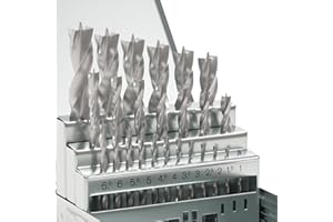 Metric Brad Point Wood Drill Bit Set, 25Pcs High Speed Steel Drill Bit Set with Double Flutes Design for Carpenter Woodworkin