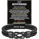 EPIRORA Gifts for Men- 8.5" Black Braided Leather Infinity Knot Bracelets for Him Husband Boyfriend, Personalized Mens Bracelet Jewelry Gift for Birthday Christmas Anniversary Valentine's Day